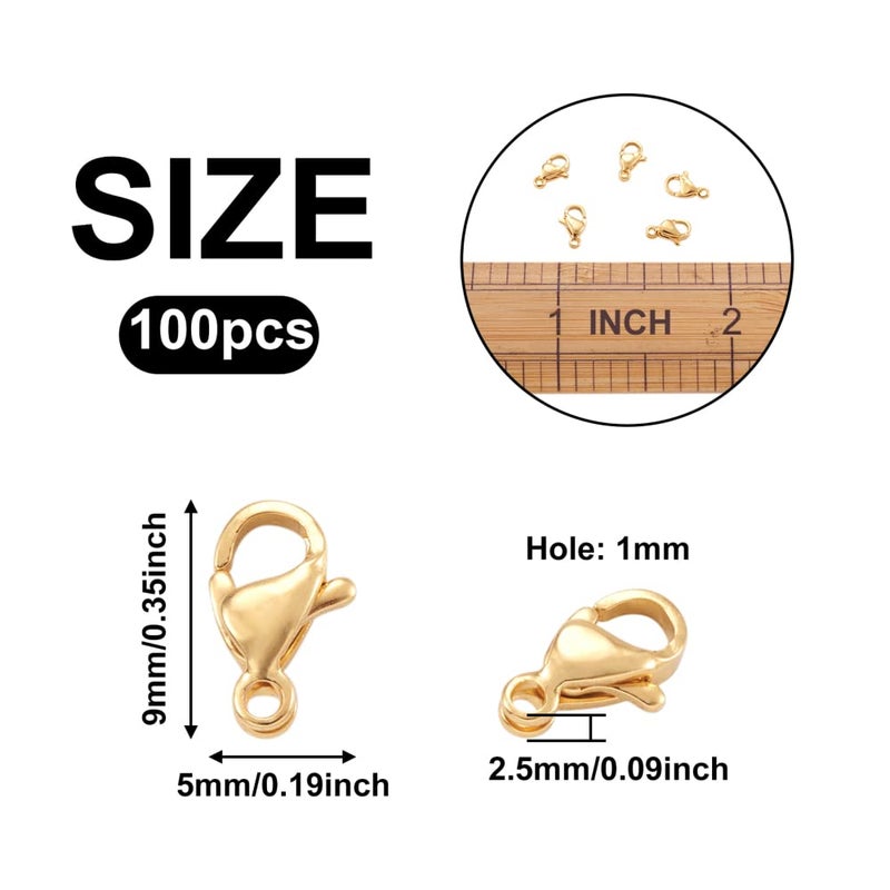 Craftdady 100pcs 18K Gold Lobster Claw Clasps Stainless Steel Fastener Hook Closure End Clasps 9x5mm for Jewelry Craft Key Chain Making - Image 3